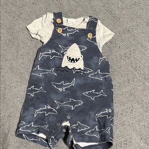 Navy Shark Applique Baby Overalls